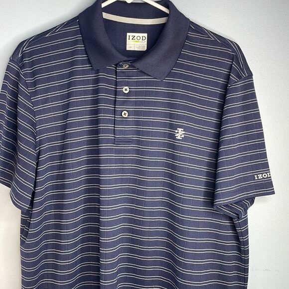 IZOD Golf Shirt Polo Large Blue Striped - Picture 1 of 6